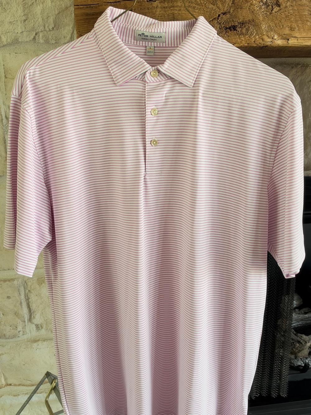 Peter Millar Light Pink & White Thin-Striped Polo